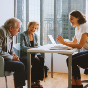 A financial advisor speaking to her clients, illustrating Canada Gives CEO Denise Castonguay explores the benefits of DAFs on The Sunday Money Show